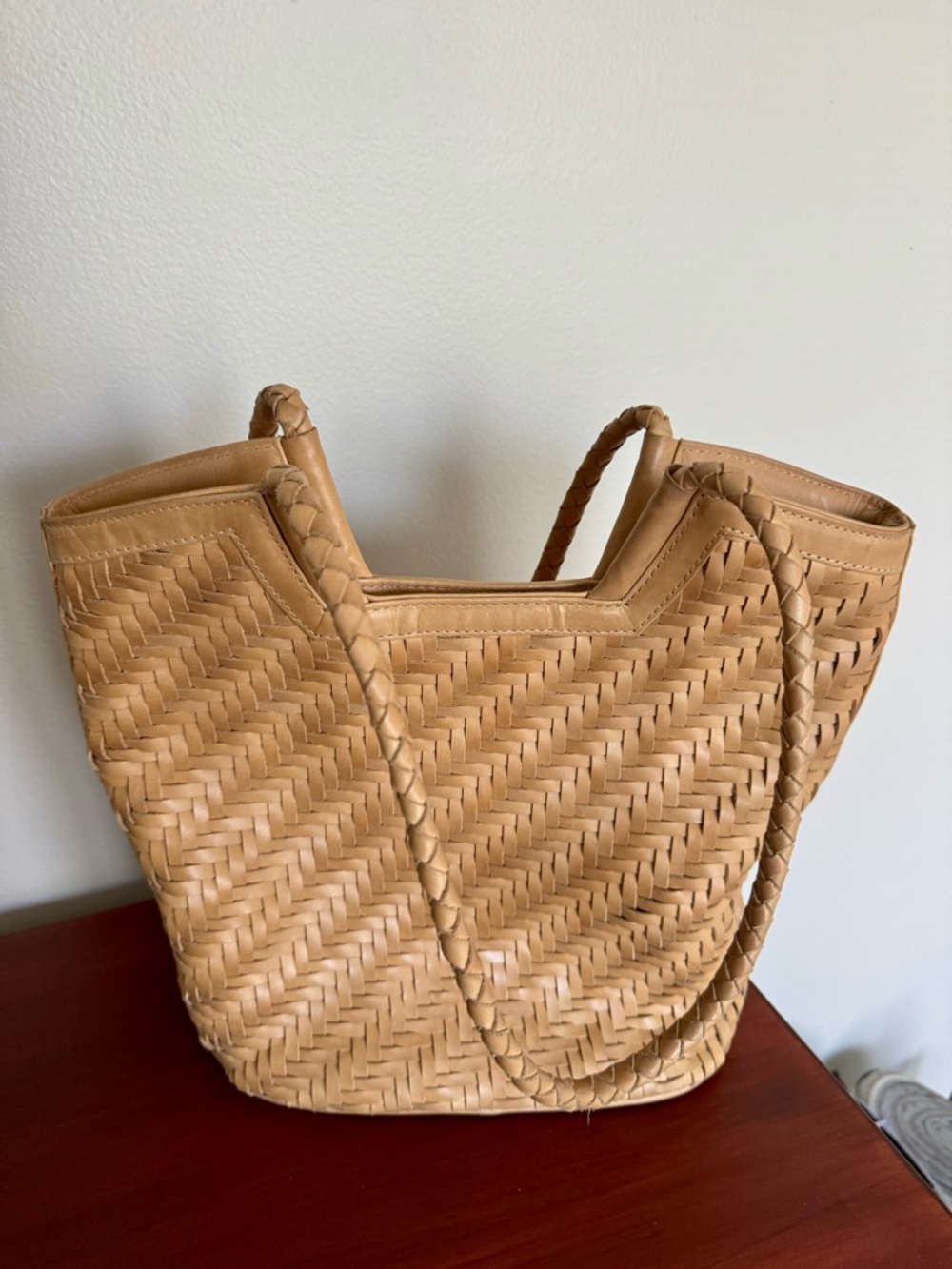 Woven Shoulder Tote in Natural Tan - Picture 6 of 6